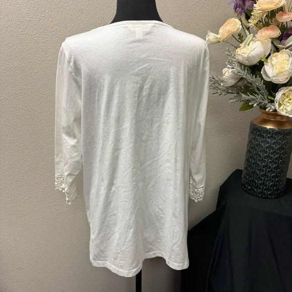 Krazy Kat White Lace Applique V-Neck Boho Tunic Top 3/4 Sleeve XL - Picture 4 of 9